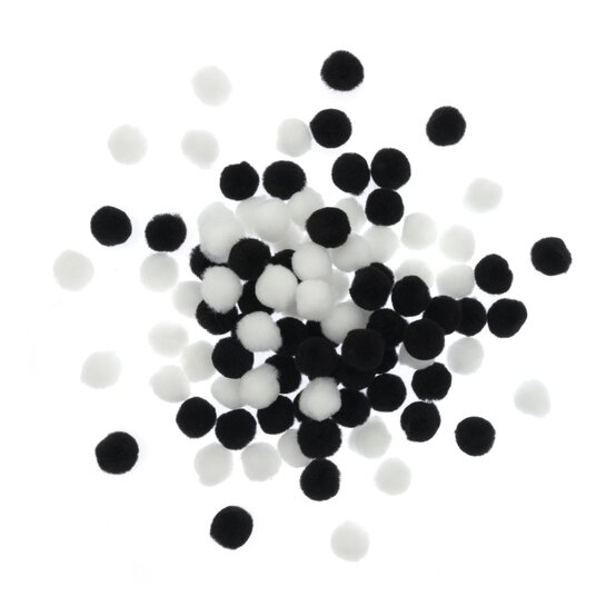 Black and White Pom Poms 2cm 100 Pack