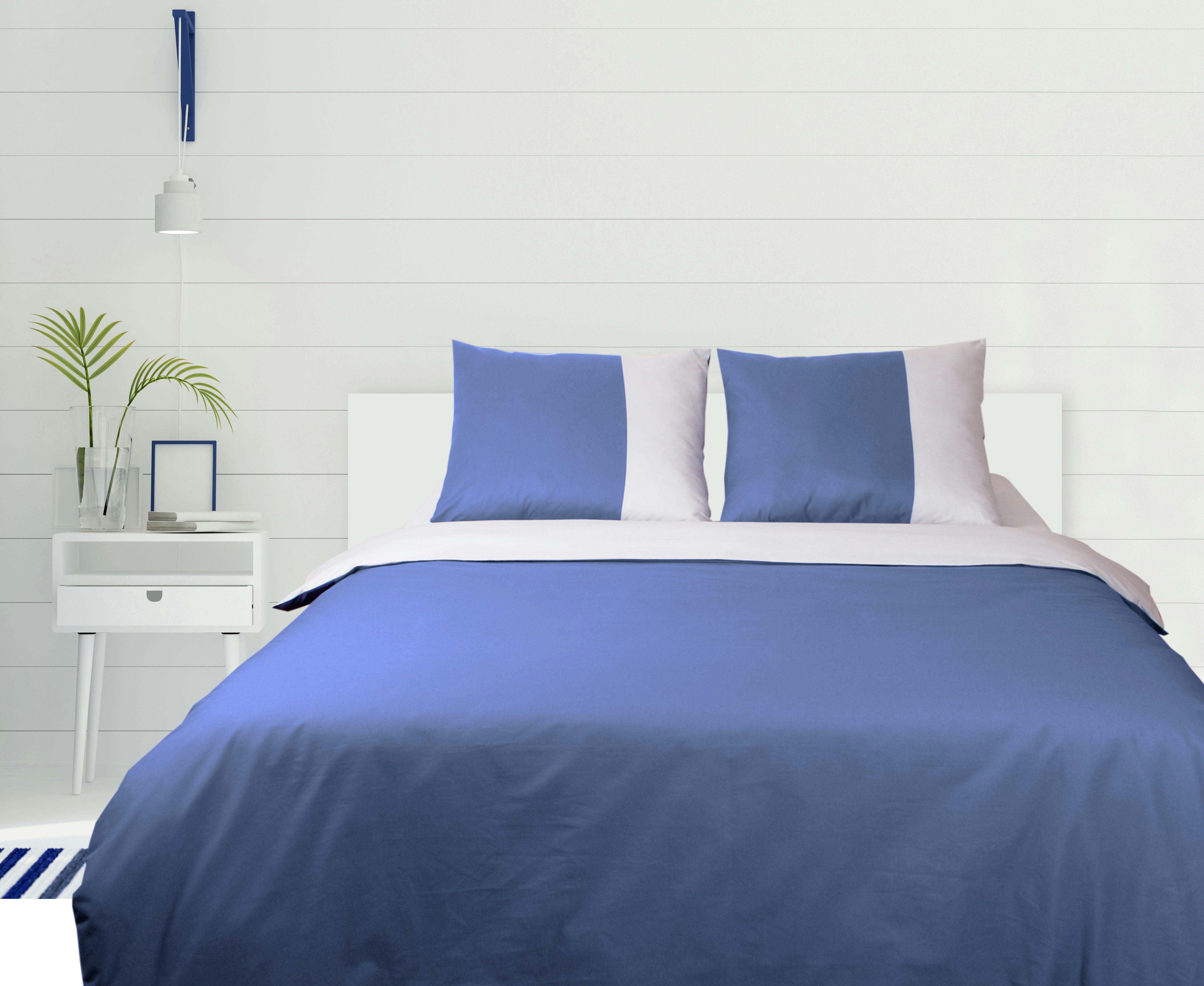 UNI BLEU-GRIS - Parure de lit 2 personnes housse de couette 240x220 cm+ 2 TO 65x65 cm