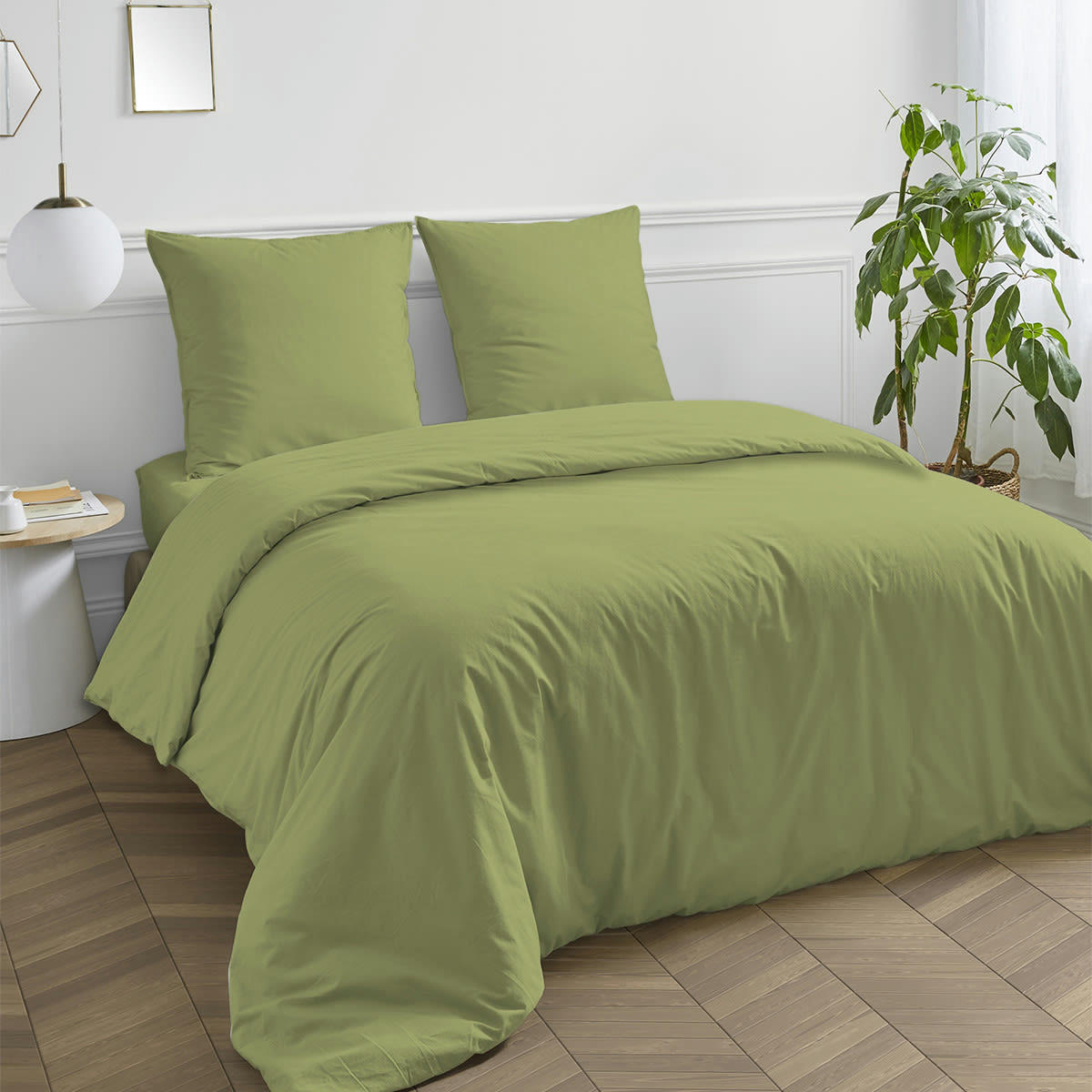 COTON UNIS - Housse de couette coton  unie tilleul 200x200cm