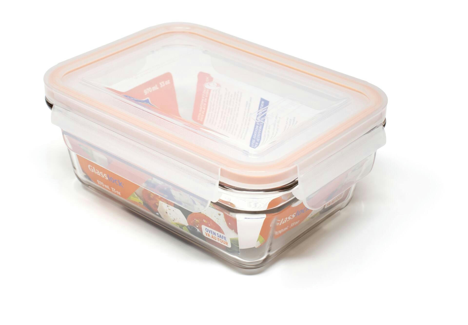 Glasslock Rectangular Glass Food Storage Container Leakproof, 970-mL