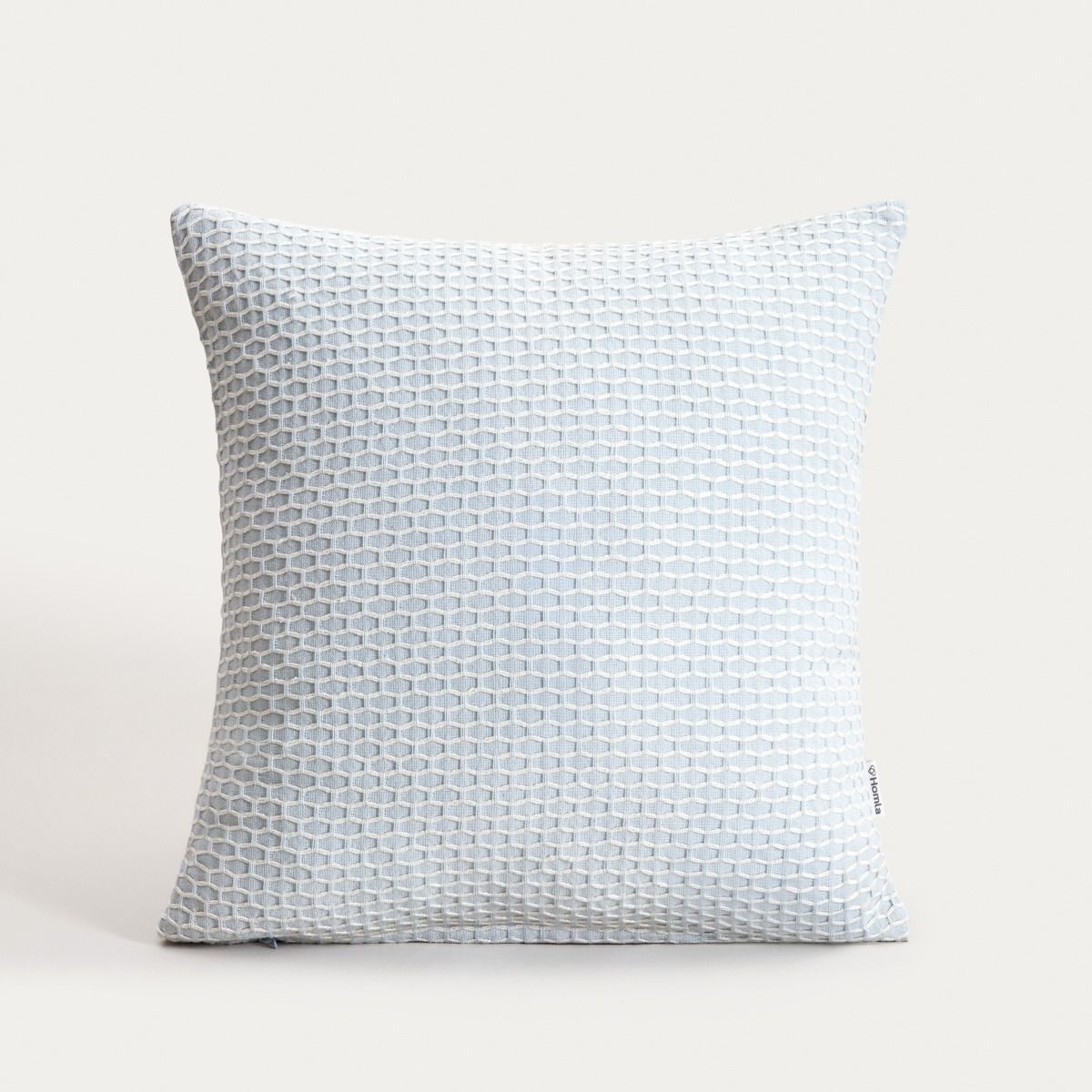 Poszewka RILEY bawełniana błękitna z dekoracyjnym przeszyciem geometrycznym 45x45cm