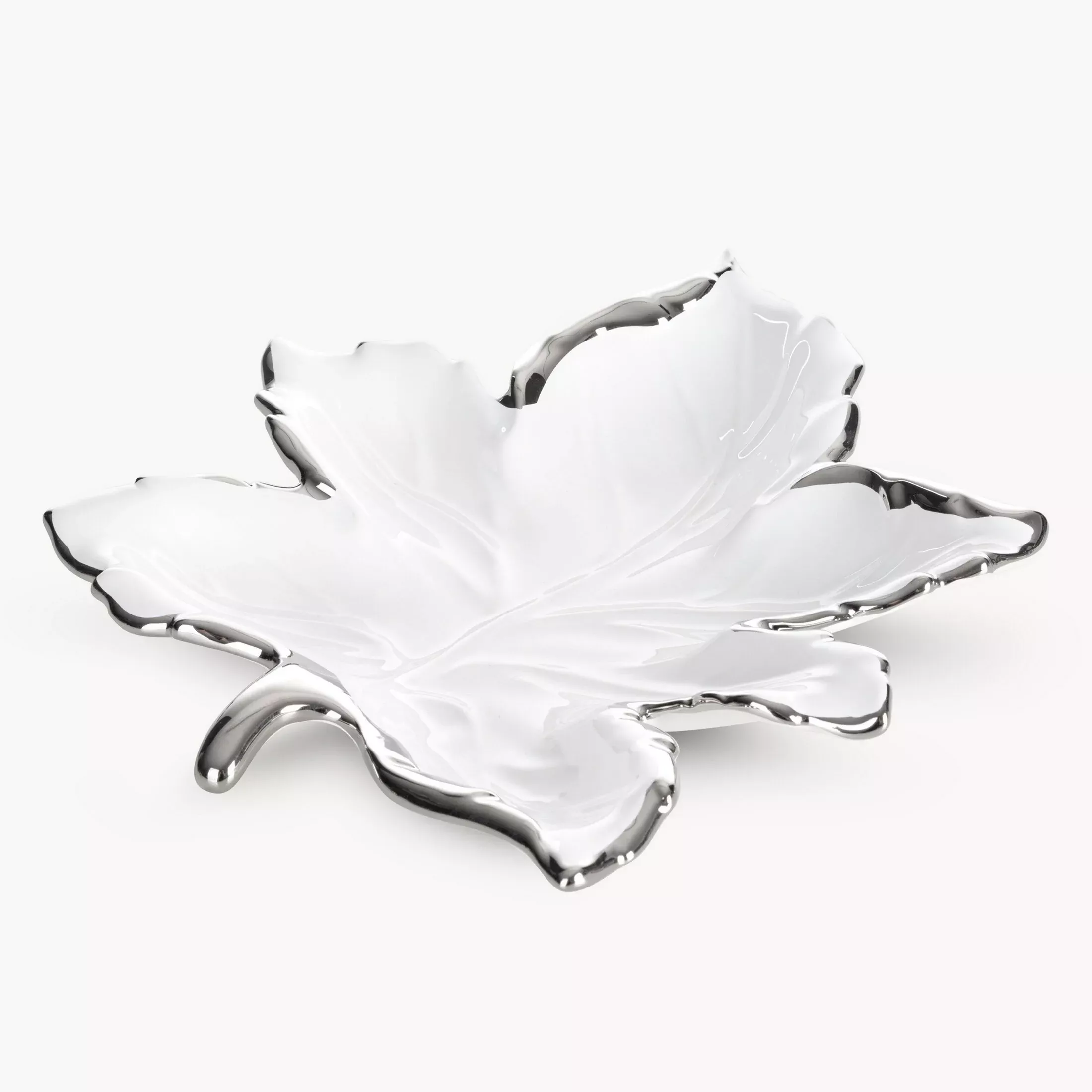 Patera ceramiczna biało-srebrnaw kształcie liścia 28x30x5 cm ABBI