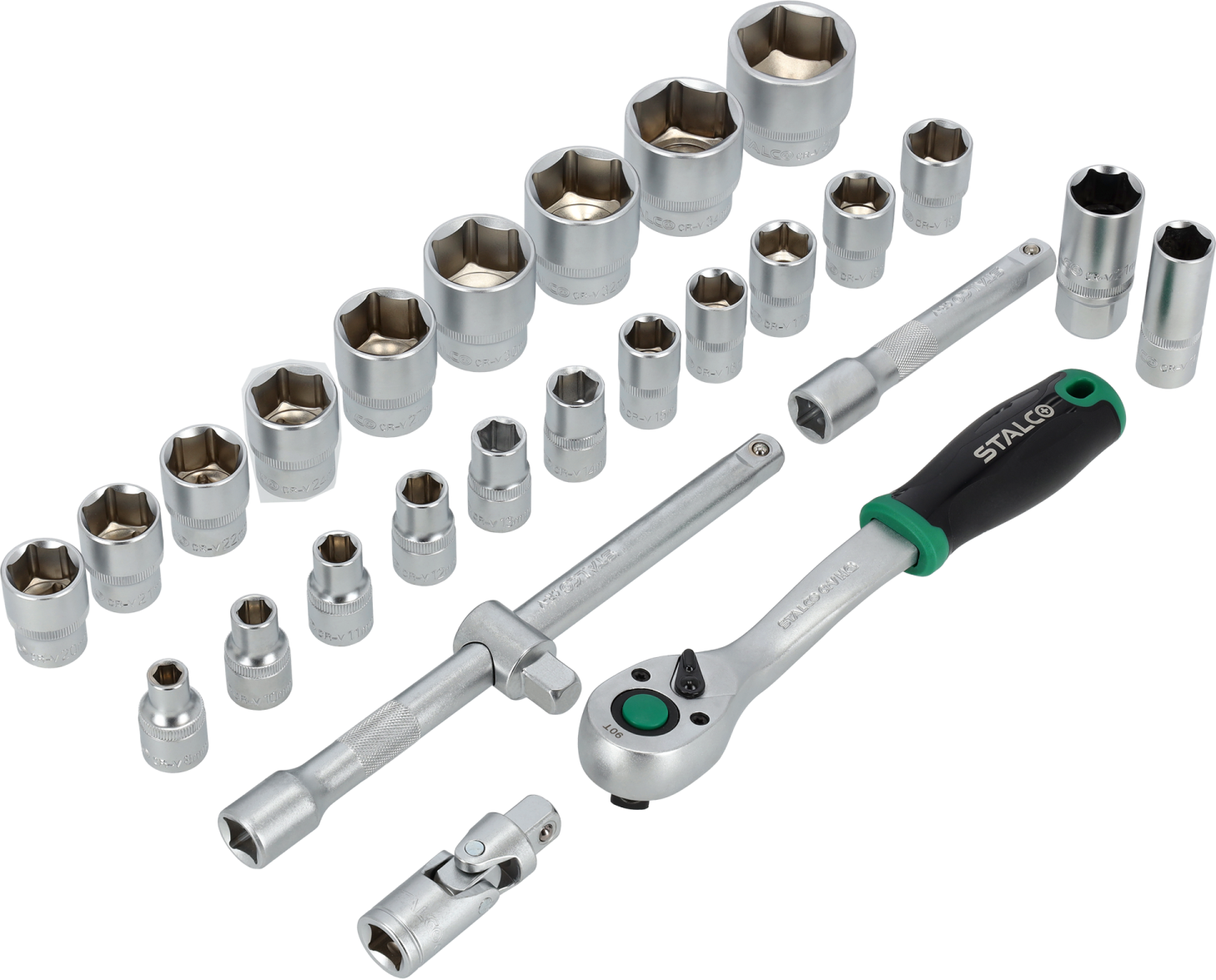 Zestaw kluczy nasadowych 1/2” 8-36mm 27elem. 90T CrV wkład EVA STALCO S026391290 STALCO S026391290