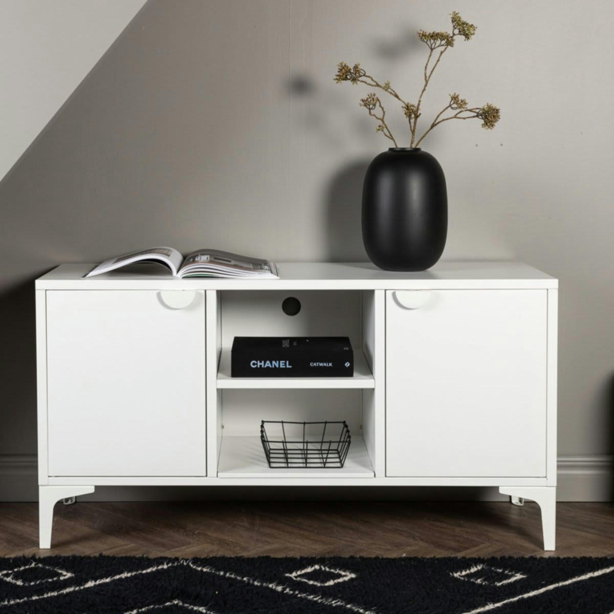 DIDI - Meuble TV tendance en métal 120cm blanc