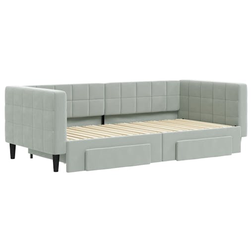 NNEVL Daybed with Trundle and Drawers Light Grey 90x190 cm Velvet
