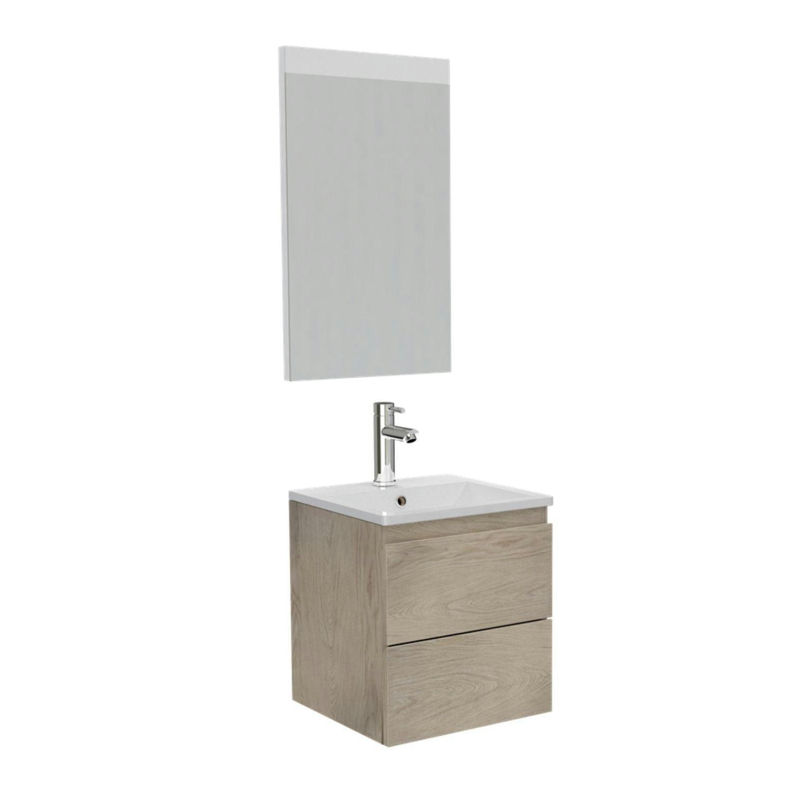 SORRENTO - Meuble simple vasque 45cm décor chêne  +vasque+robinet chromé+miroir