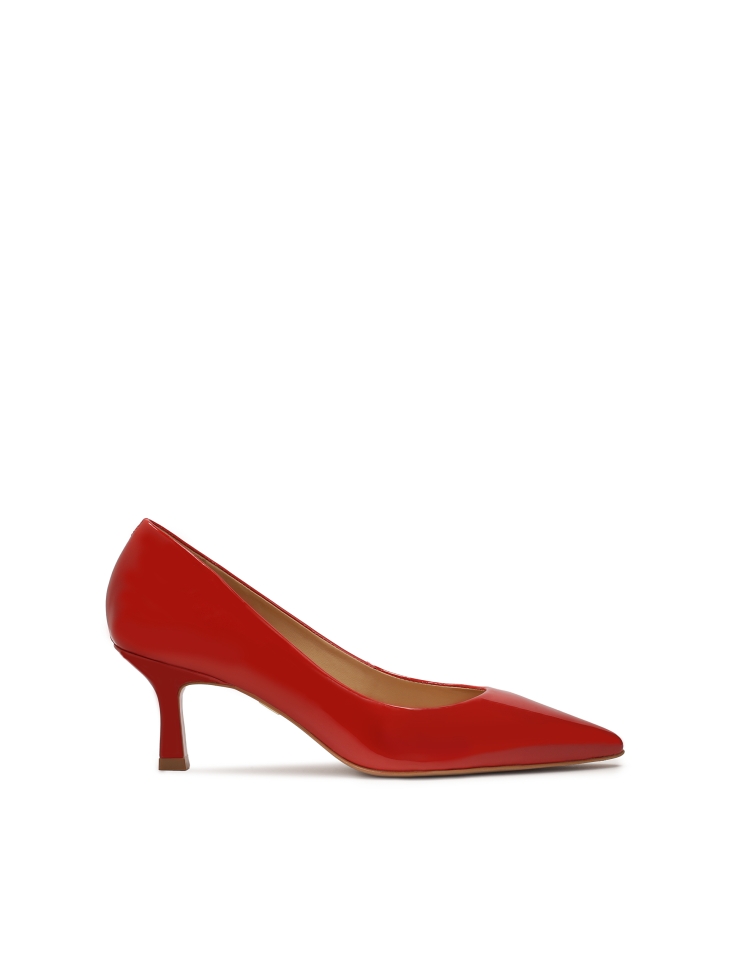 Red patent leather pumps