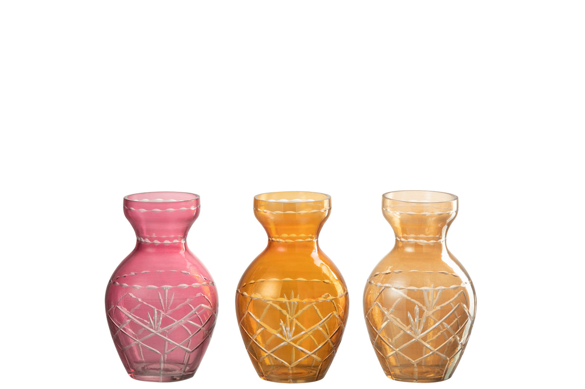 J-Line vaas Geruit - glas - mix - 3 stuks - 14.5 cm hoog