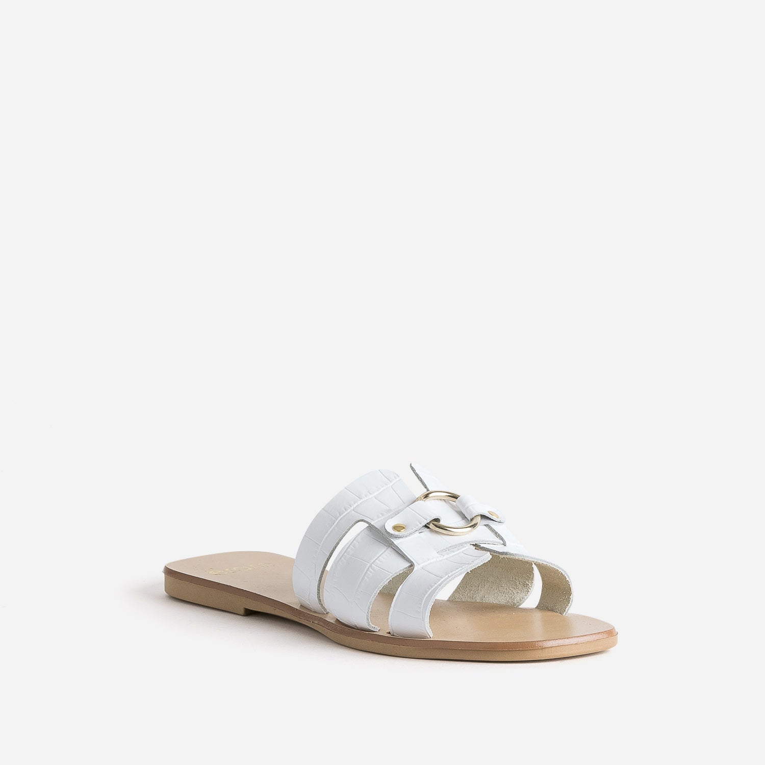 Mule blanche en cuir embossé croco