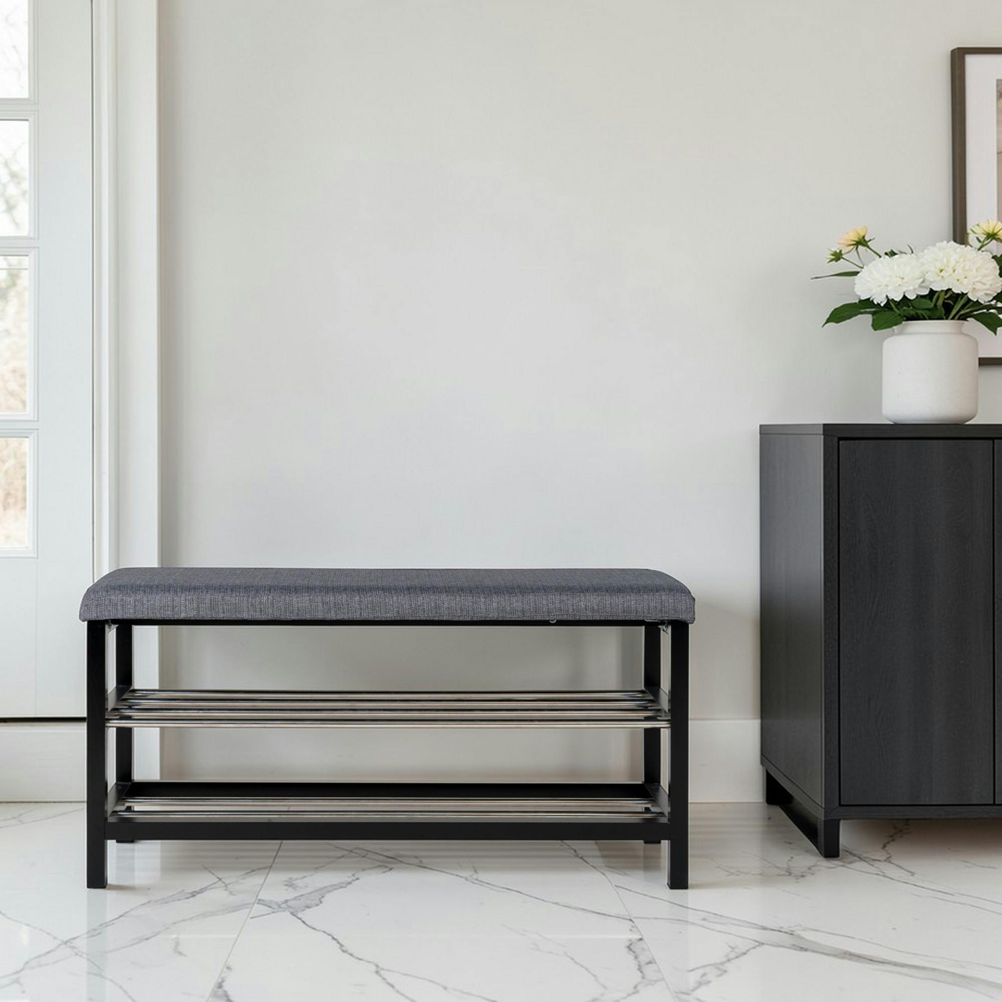 Banc d'entrée tissu gris avec rangement chaussures SAVONE