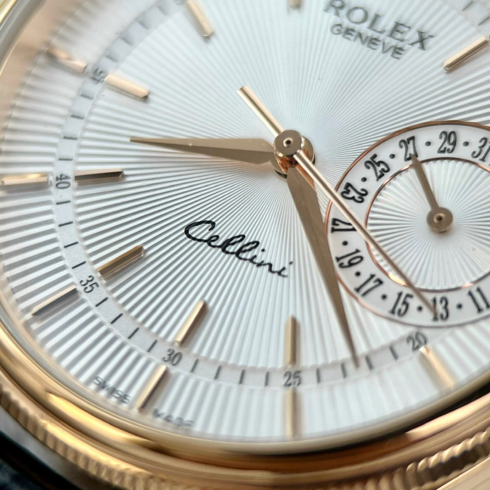 Rolex Cellini 50515 RG Plated White Dial 39mm Leather Super Clone