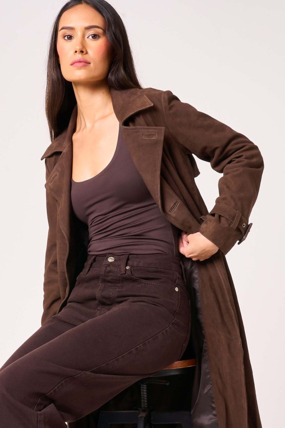 Barneys Originals Real Suede Chocolate Trench Coat