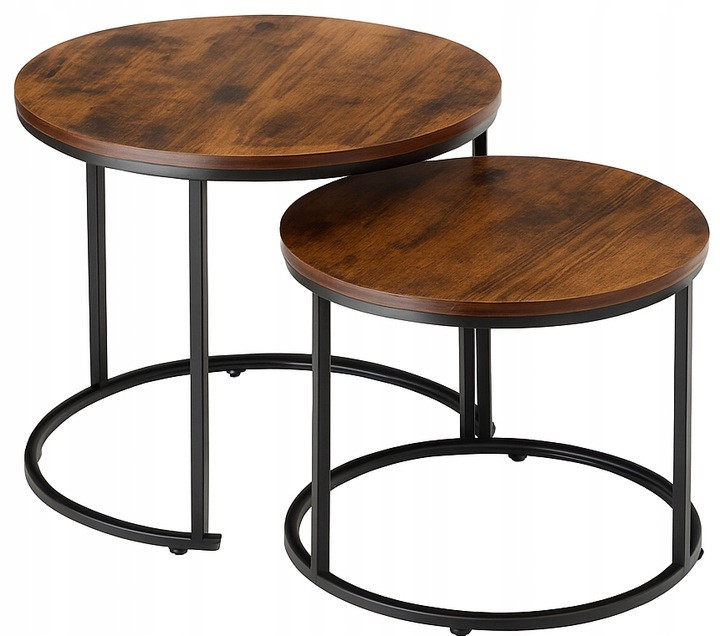 Stoliki Kawowe Okrągłe 2w1 53x44,5 43x38 cm Loft Brąz Rustykalny 2648
