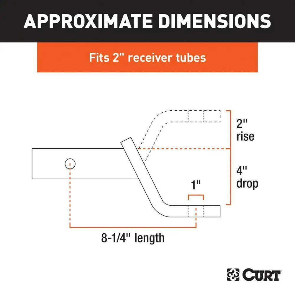 CURT 45050 Class 3 Ball Mount, 2-in Shank, 7,500-lb, 4-in Drop, 8-1/4-in Long
