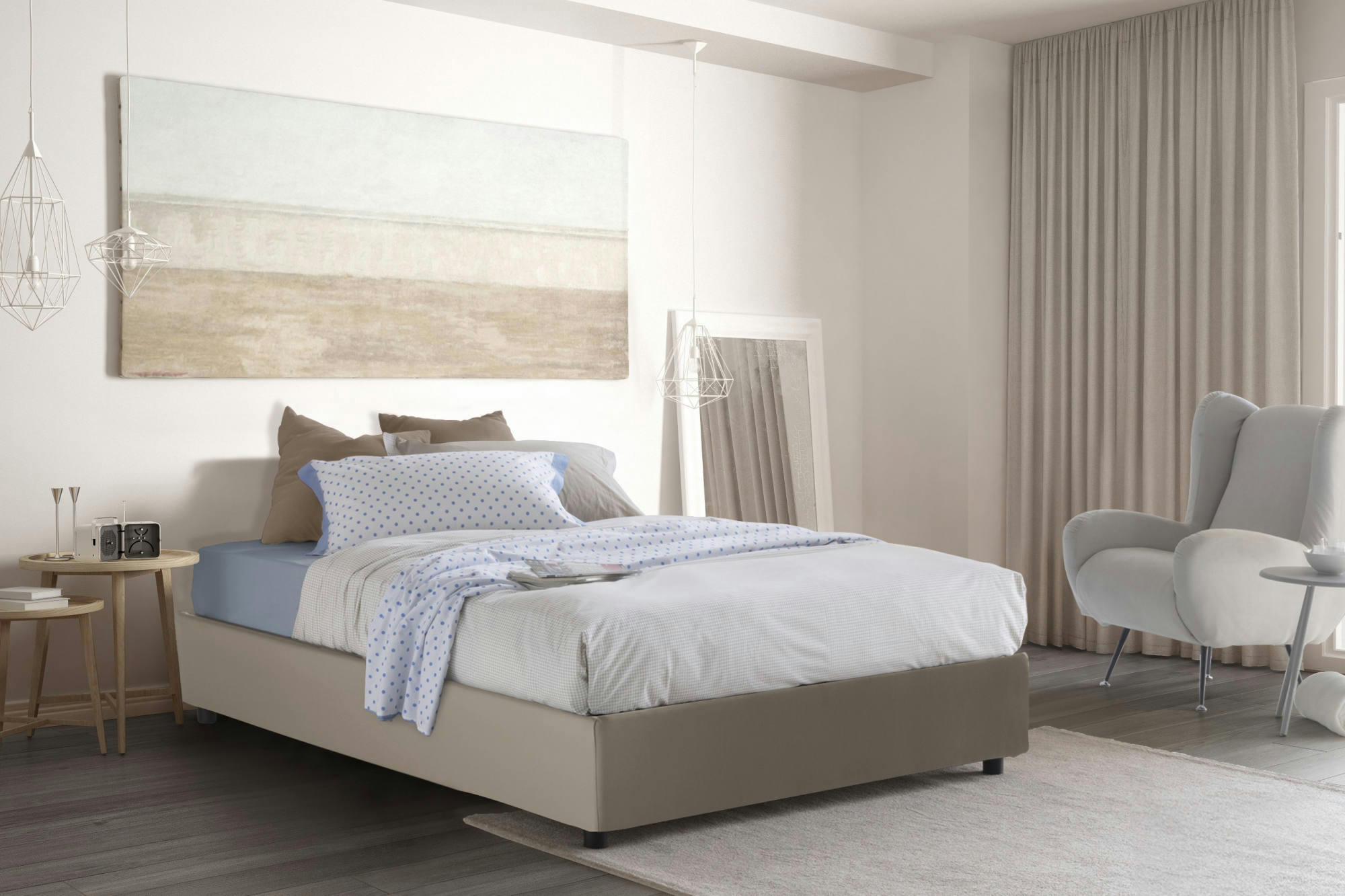 DCIMIN - Lit coffre 140x190 cm en éco-cuir gris taupe