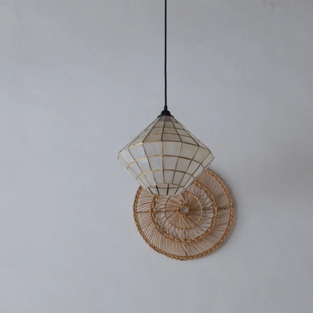 Handmade Capiz Shell Chandelier Diamond Shape, Vintage Capiz Pendant light Bali