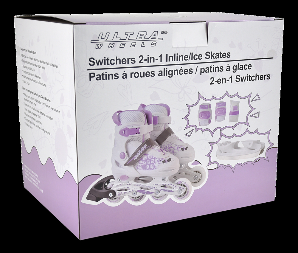 Ultra Wheels Switchers Ice/Inline Skates with Pad Set, Purple, Youth