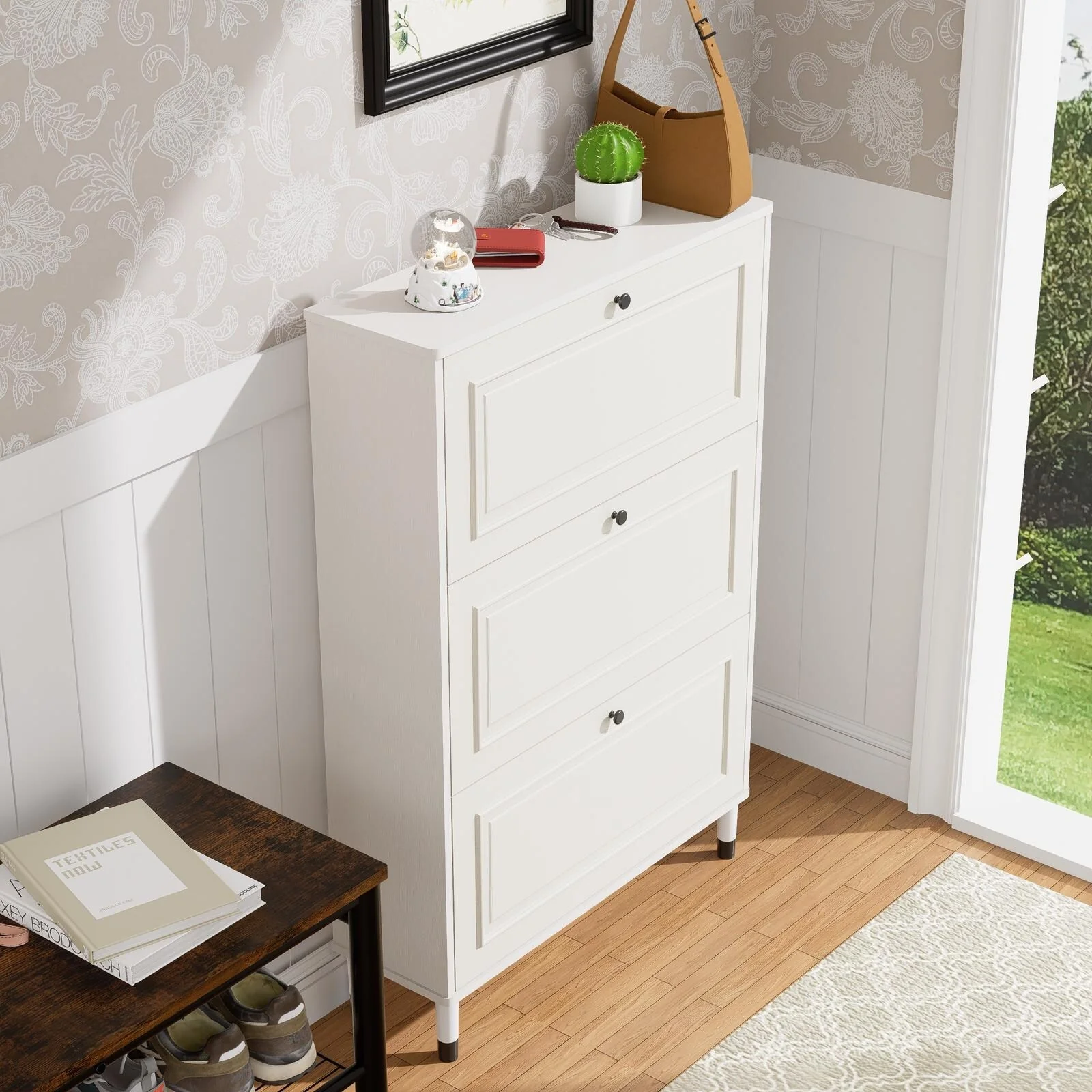 Shoe Storage Cabinet for Entryway, Narrow 3-Drawer Freestanding