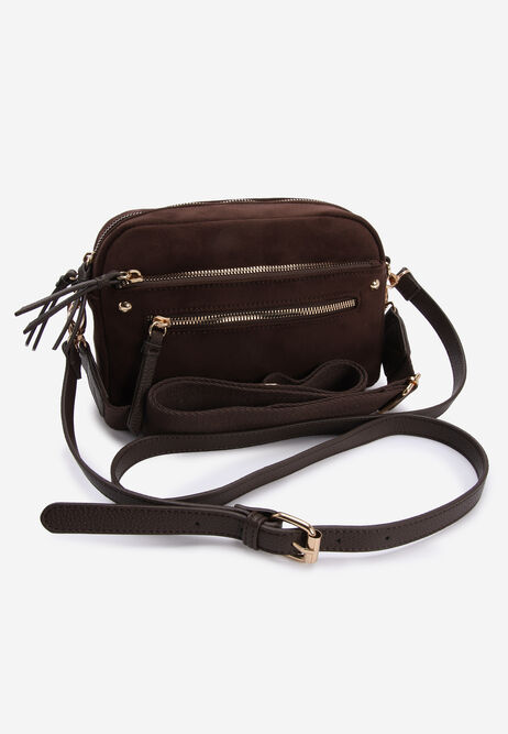 Womens Chocolate Brown Faux Suede Camera Bag