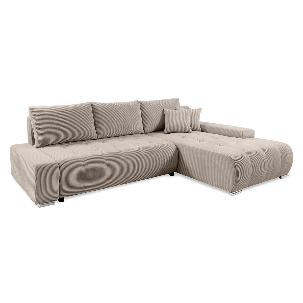 - Canapé d'angle convertible droit 4 places coffre velours côtelé taupe