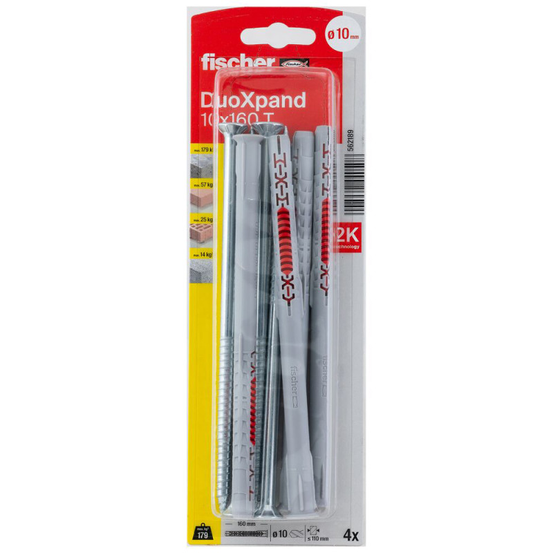 Cheville DuoXpand en nylon avec vis à tête fraisée Ø 10 x 160mm 4 pièces