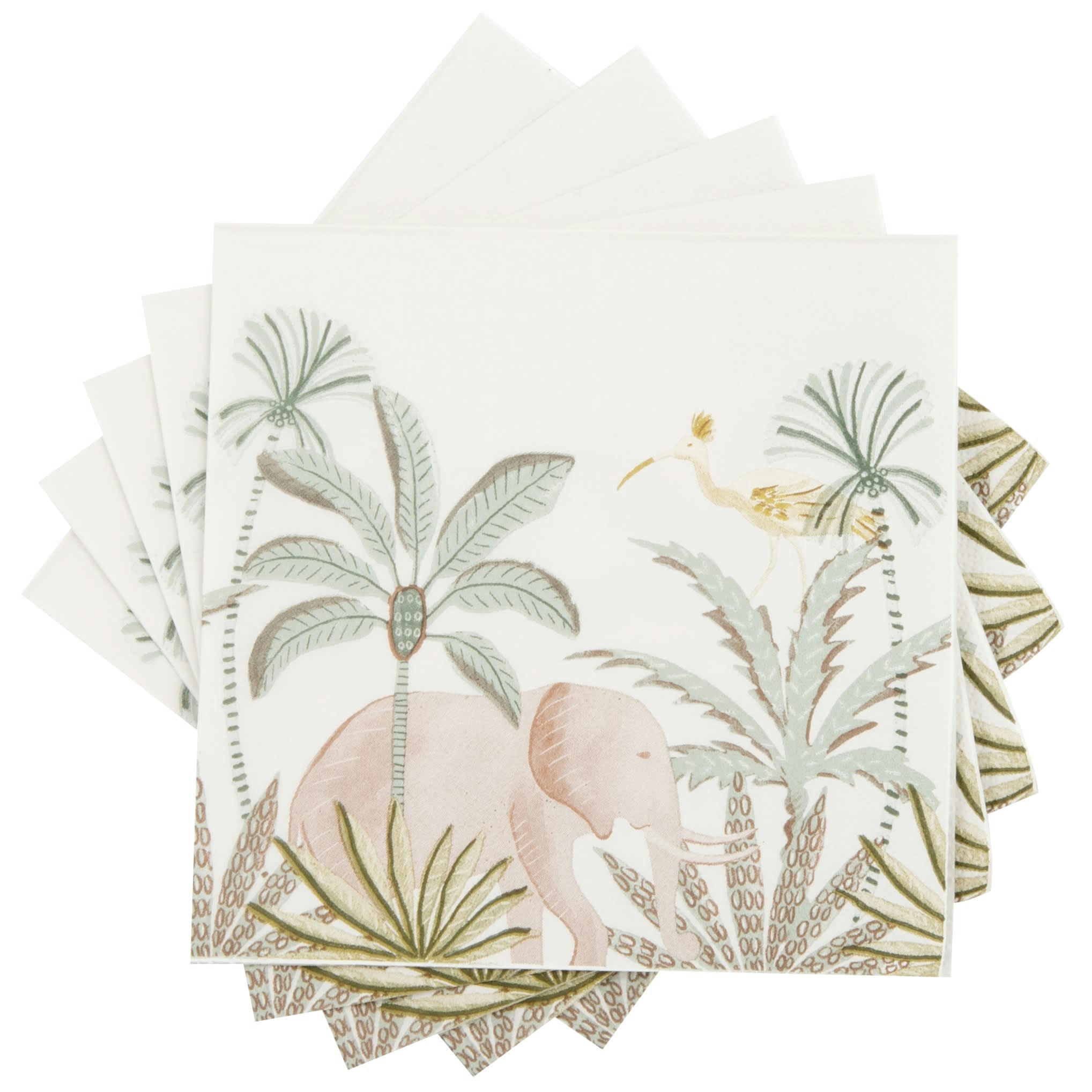 SALOUGA - Serviettes en papier motifs palmiers verts et éléphant grège (x20)
