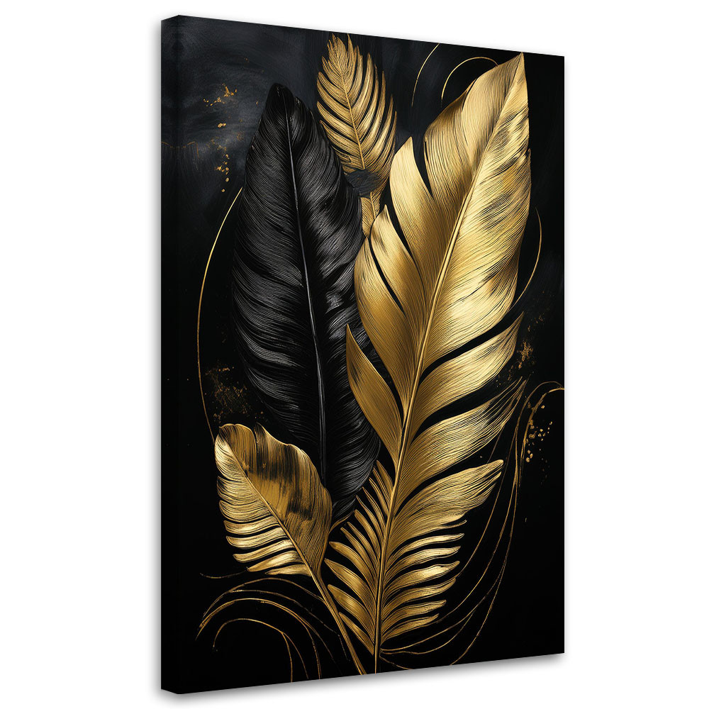Feeby Obraz na płótnie, Liście Palmy Czarno Złote Loft 40x60