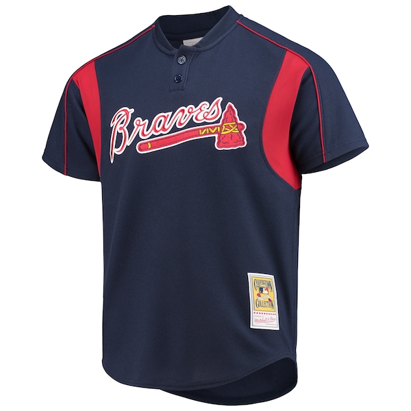 Chipper Jones Atlanta Braves Cooperstown Collection Mesh Batting Practice Button-Up Jersey - Navy