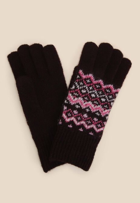 Womens Burgundy Fairisle Knit Gloves