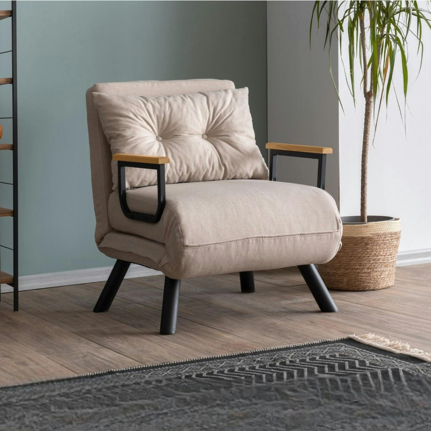 Fauteuil convertible écru 1 place couchage 175 cm MODI