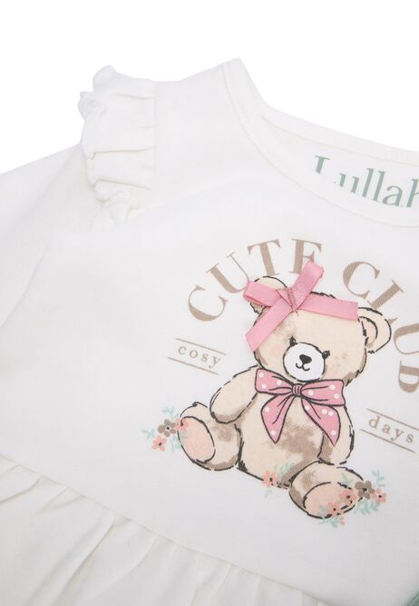 Baby Girls Cream Bear Top & Green Leggings Set