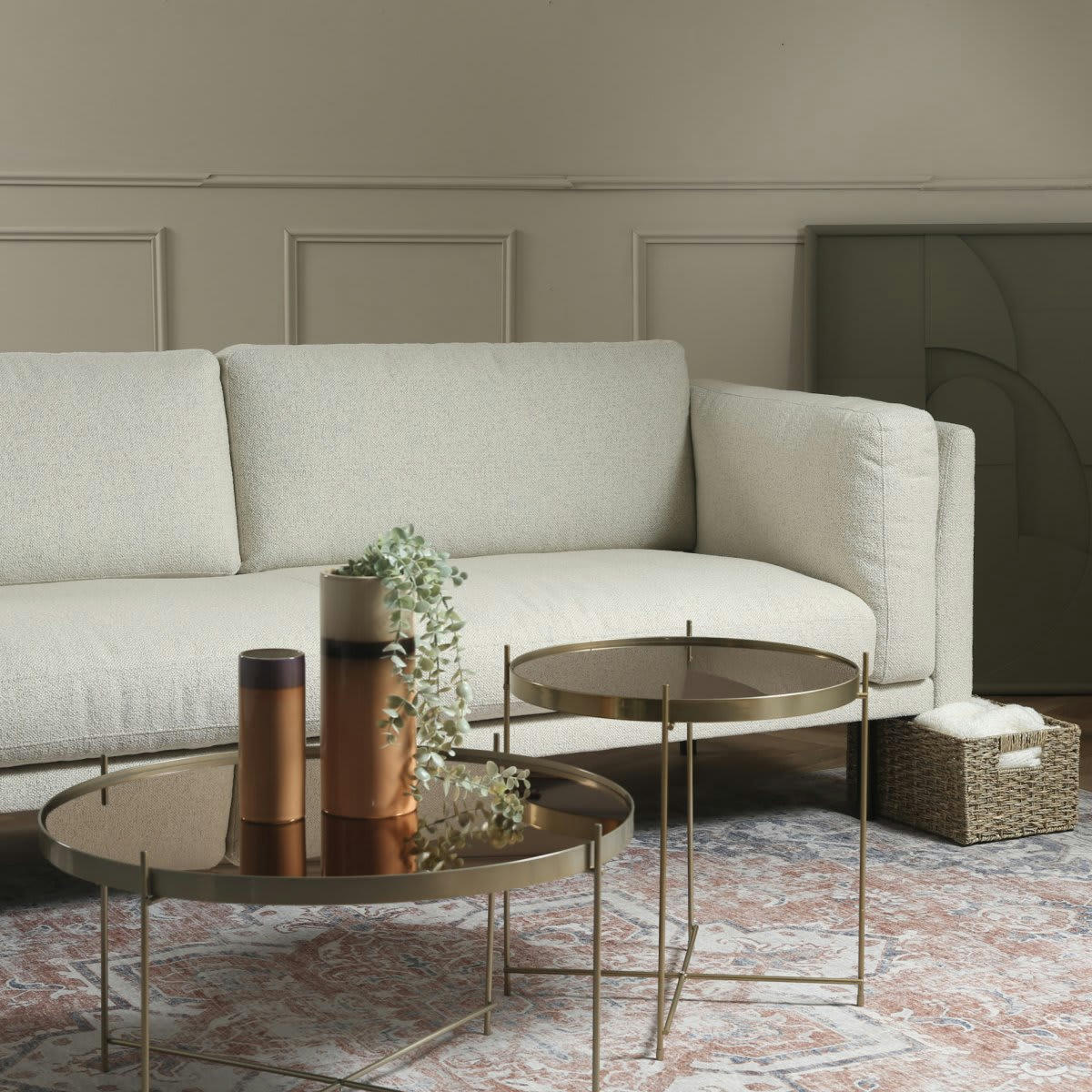 LIPOUR - Canapé moderne 3 places en tissu beige