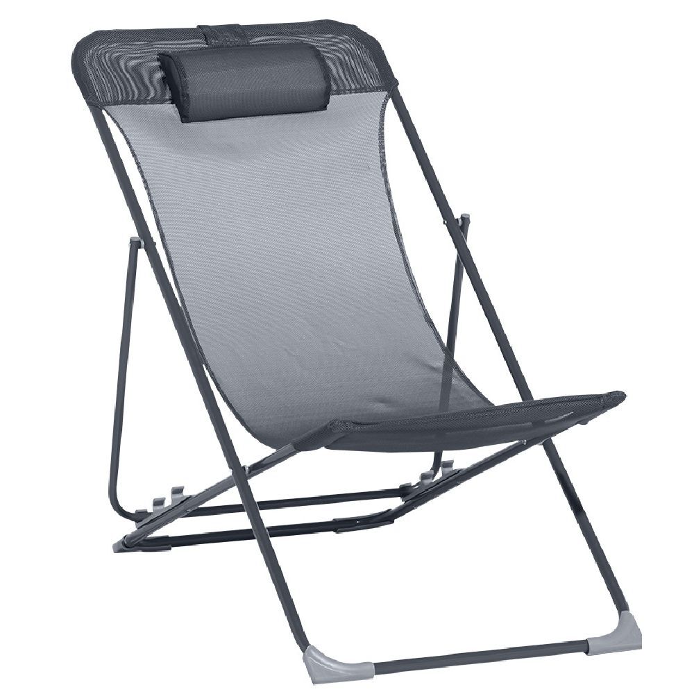 Chilienne Garden pliante avec têtière 3 positions grise 56x82xH76-90cm