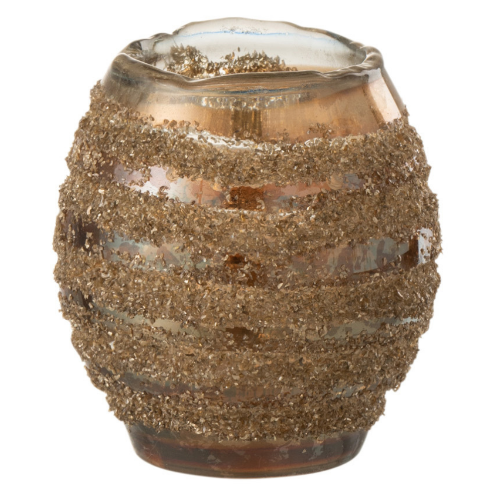 J-Line windlicht Streep Rond - glas - bruin - small - 2 stuks