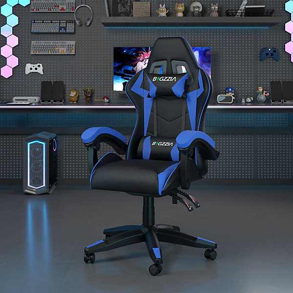 Chaise Gaming, Ergonomique Chaise de Gaming avec Coussin Lombaire   appuie-tête, PU Cuir Chaise Bureau réglable en Hauteur