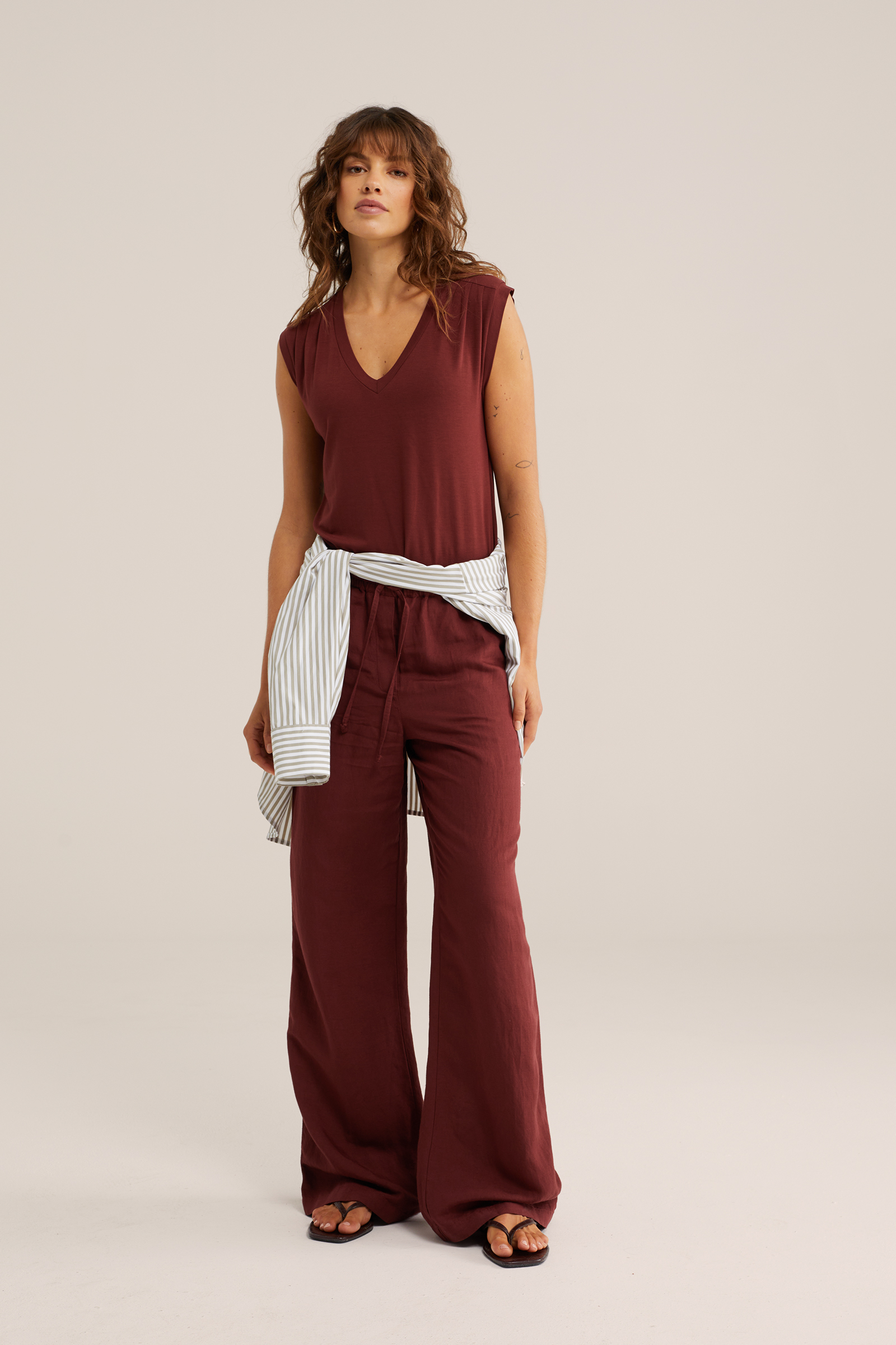 Dames jersey singlet met plooidetail