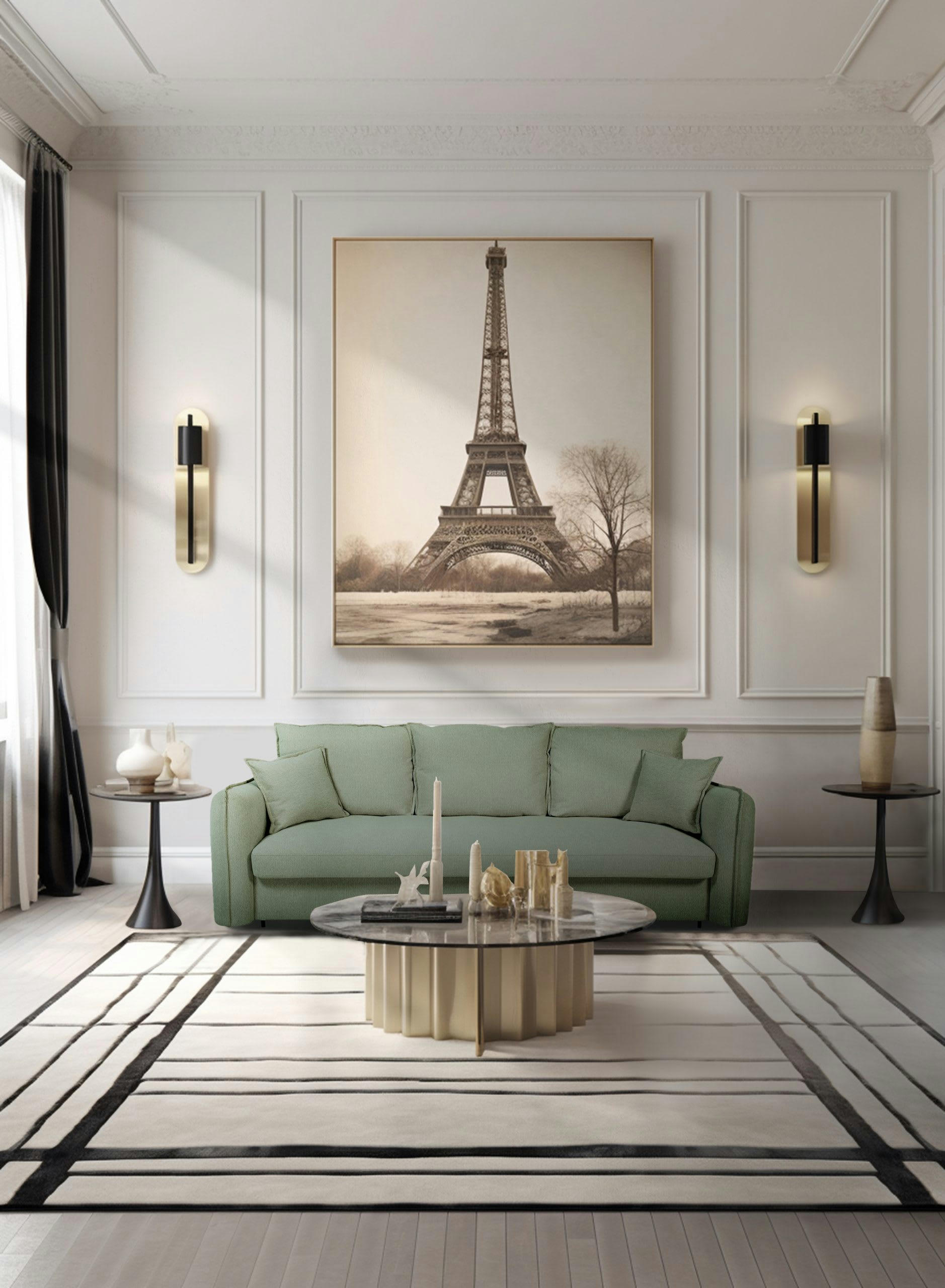 GRENACHE - Canapé droit convertible 3 places en tissu vert