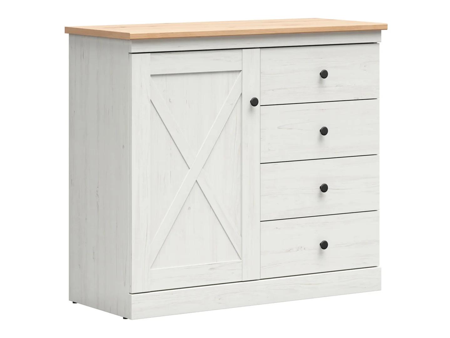 Komoda Frija 103 cm z drzwiami i 4 szufladami sosna andersen biała