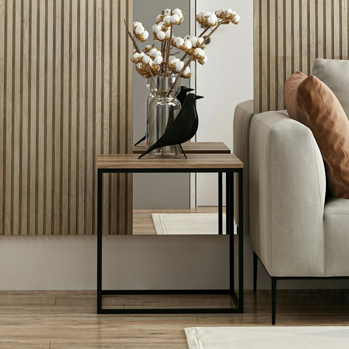 Table d'appoint carrée décor bois noyer structure métal JENA