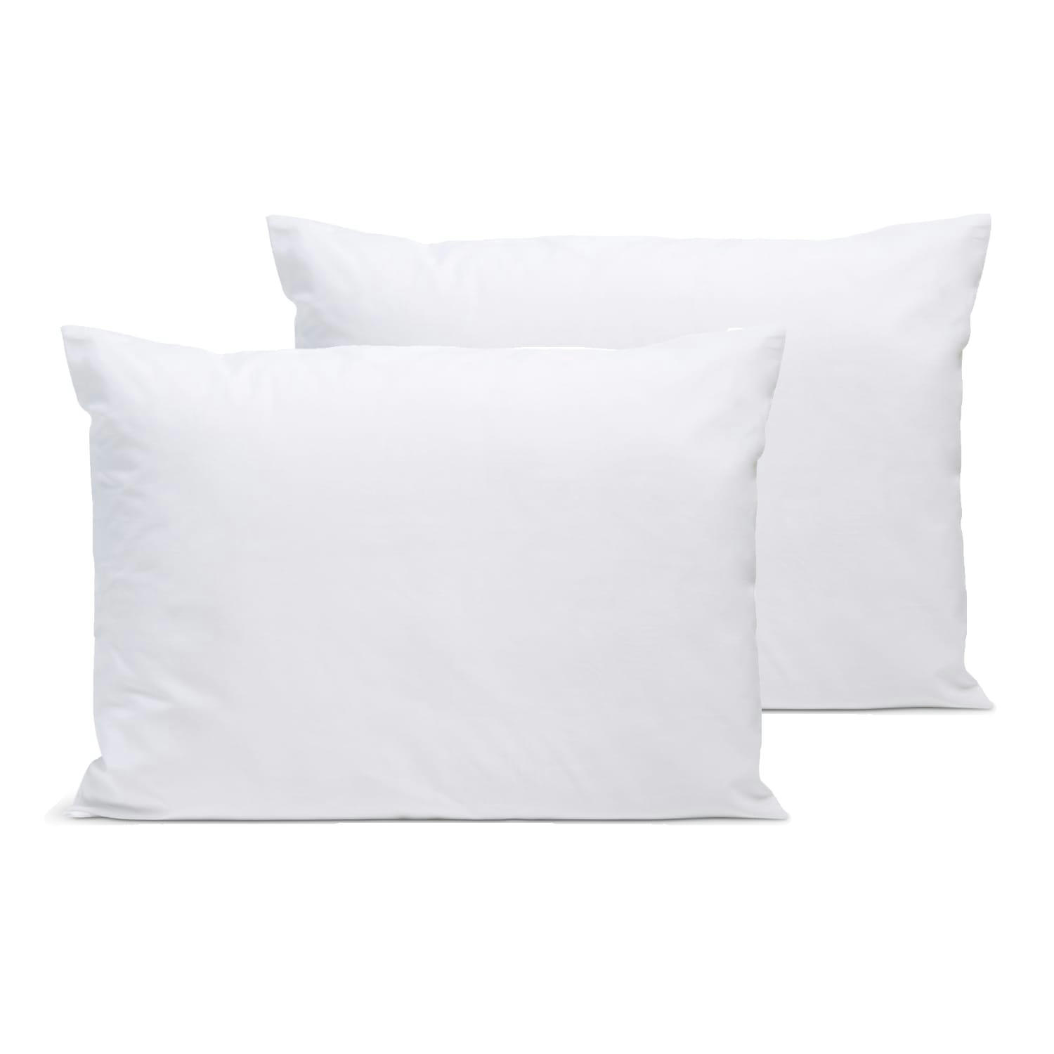 - Lot de 2 taies d'oreiller unies en percale de coton blanc 50x75cm