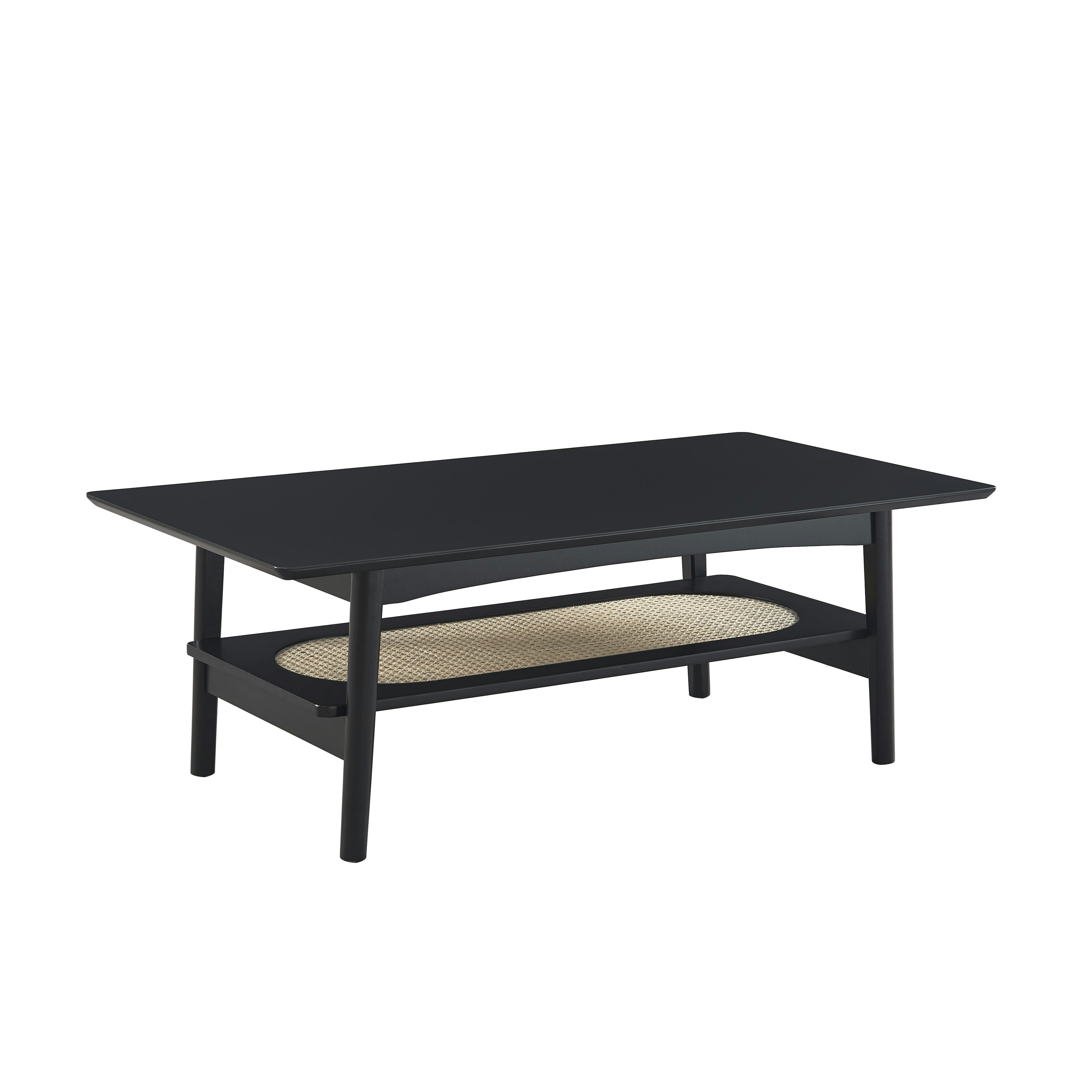 ANATOLE - Table basse  noir et cannage rotin