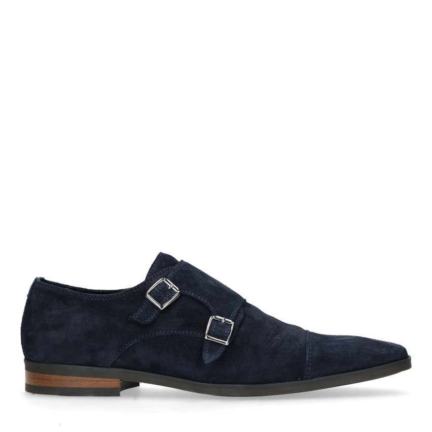 Manfield Donkerblauwe gespschoenen van suède