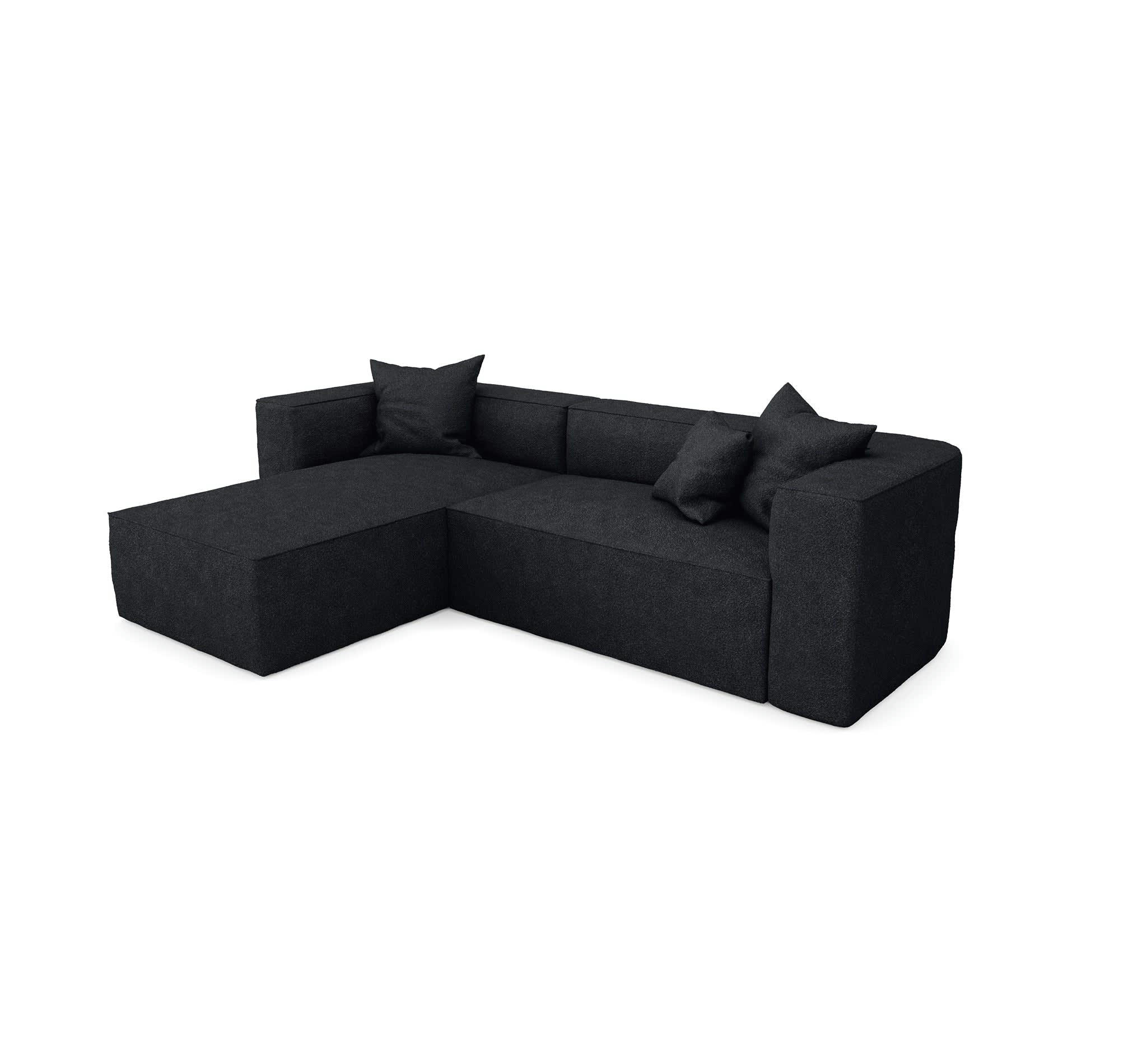 ALMA - Canapé d'angle gauche tissu bouclette noir