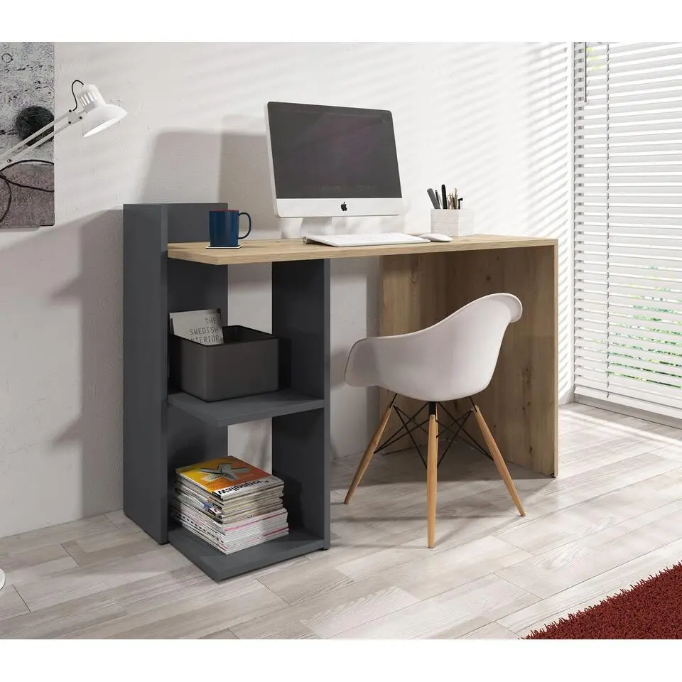 Meubella - Bureau Pierre - Eiken - Antraciet - 120 cm