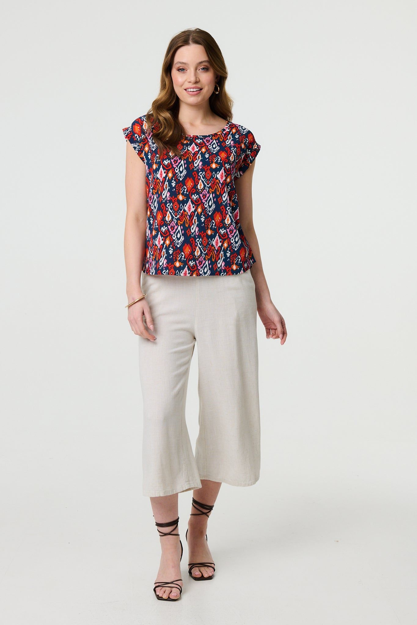 Izabel London Printed Relaxed Cap Sleeve Shell Top