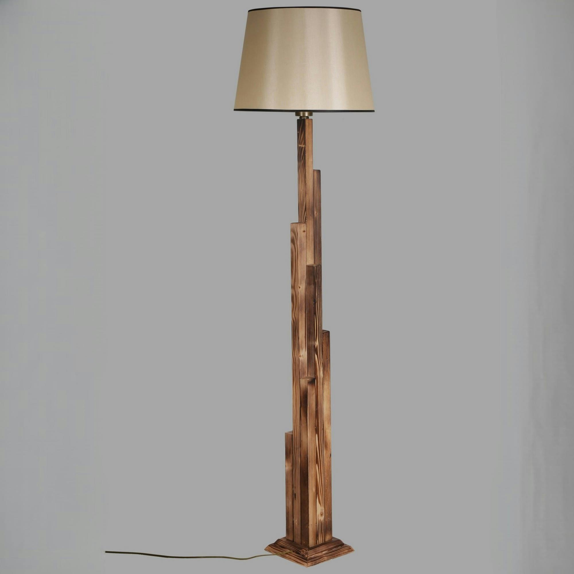Lampadaire salon en bois sculpté abat-jour beige ANZIO