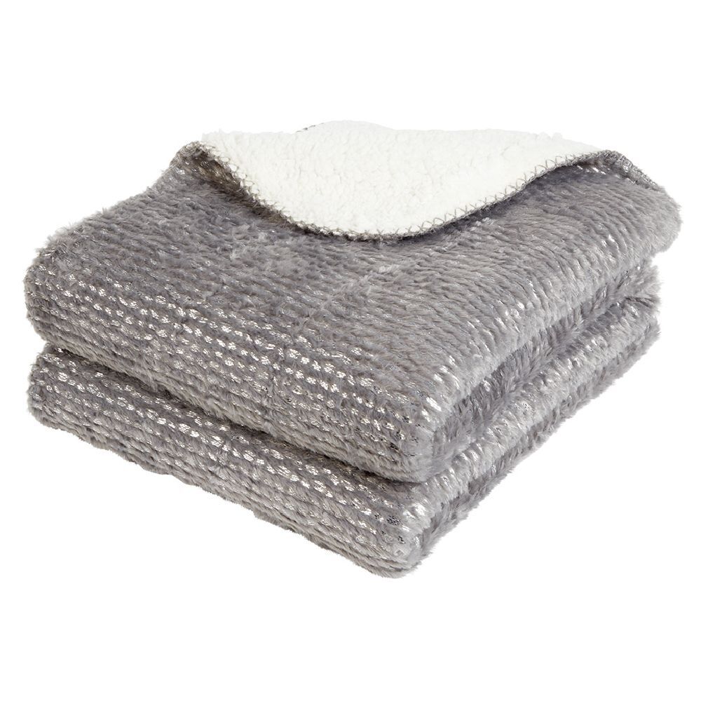 Plaid gris pailleté avec dos sherpa 130x160 cm