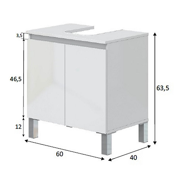 Meuble de salle de bain sous évier 60 cm avec 2 portes coloris blanc- Longueur 60 x Profondeur 40 x Hauteur 63 cm
