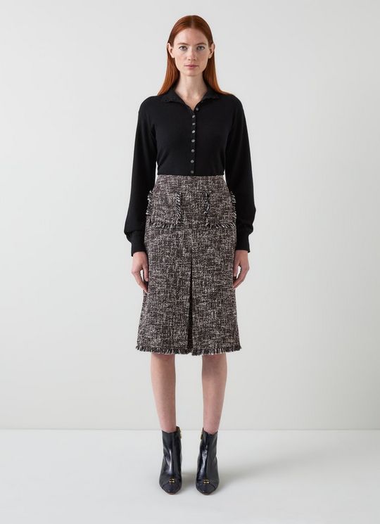 Gwen Black And Red Tweed Cotton Midi Skirt