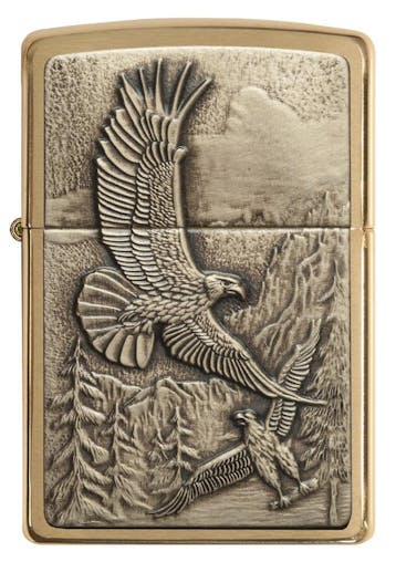 ZIPPO SOARING WHERE EAGLE DARE BRUSHED BRASS LIGHTER GIFT BOX 92854